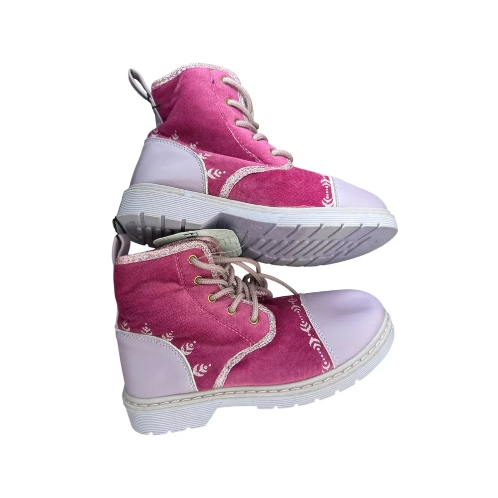 Disney Frozen II Boots Kids Size 1 Magenta Velvet Anna Elsa Combat ECFZ4031‎ NWT